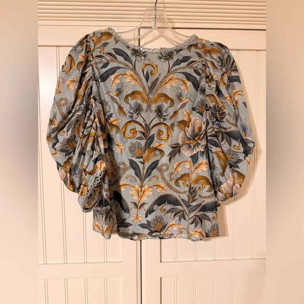 FARM Rio Snake Garden Blue 3D Blouse size Medium